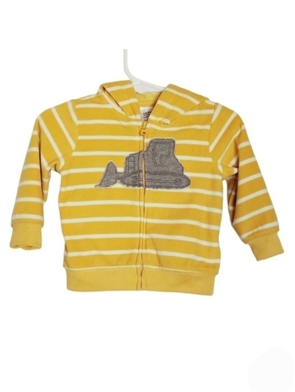 K1219 * Child of Mine Boys Striped Bulldozer Zip Up Hoodie Yellow 6-9M